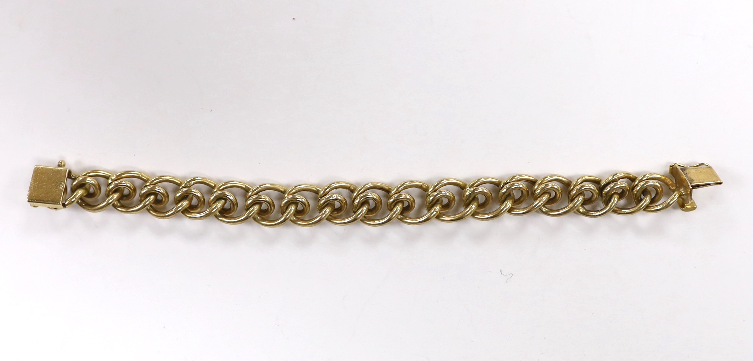 An American 14k yellow metal double link bracelet, 18.5cm, 28.2 grams.